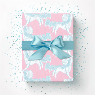 Papier Cadeau Valse Foo Dog en rose et aqua