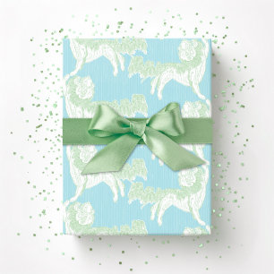 Papier Cadeau Valse Foo Dog en vert et aqua