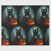 Papier Cadeau Vampire Chat et Assistant Citrouille Halloween Sur (Plat)