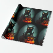 Papier Cadeau Vampire Chat et Assistant Citrouille Halloween Sur (Déroulé)
