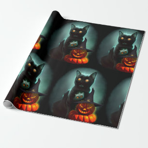 Papier Cadeau Vampire Chat et Assistant Citrouille Halloween Sur