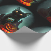 Papier Cadeau Vampire Chat et Assistant Citrouille Halloween Sur (Coin)