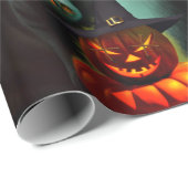 Papier Cadeau Vampire Chat et Assistant Citrouille Halloween Sur (Coin rond)