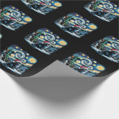 Papier Cadeau Van Gogh Starry Nuit Festive Noël Chat Noir (Coin)