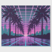 Papier Cadeau Vaporwave 80s Neon Grid Synthwave Art Poster (Plat)