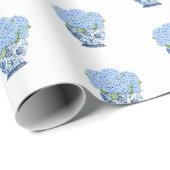 Papier Cadeau Vase Bleu et Blanc de Style Chinois avec Hydrangea (Coin rond)