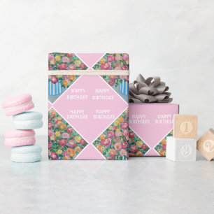 Papier Cadeau Vase de roses heureux anniversaire