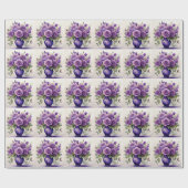 Papier Cadeau Vase de Roses pourpres avec papillons Botanique (Plat)