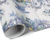 Papier Cadeau Vase découpé avec fleurs bleues et blanches en car (Coin rond)