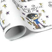 Papier Cadeau Vedette du rock de garçon de cheveux noirs (Coin rond)