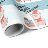 Papier Cadeau Végétan Noël avec piglet de dessin animé et cadeau (Coin rond)