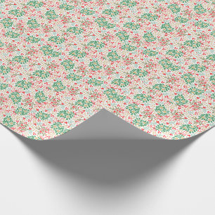 Papier Cadeau Végétation de Noël festive, baies et vaches Holly