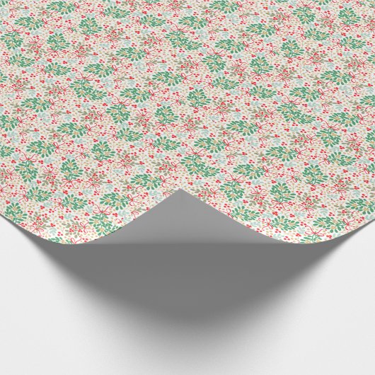 Papier Cadeau Végétation de Noël festive, baies et vaches Holly (Coin)