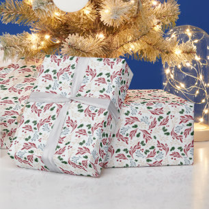 Papier Cadeau Végétation d'hiver Noël rouge et vert