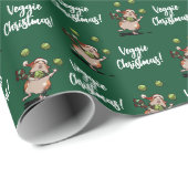 Papier Cadeau Veggie Christmas! Cute Guinea Pig Juggling Sprouts (Coin rond)