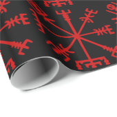 Papier Cadeau Vegvísir rouge sang (boussole de Viking) (Coin rond)