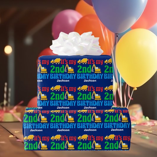 Papier Cadeau Véhicule de construction pour garçon d'anniversair