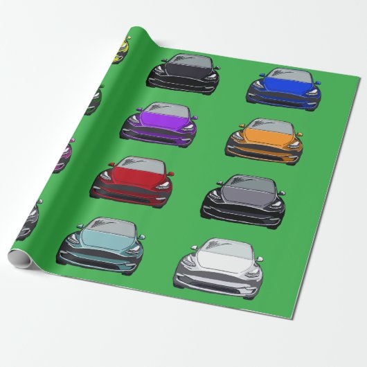 Papier Cadeau Véhicule électrique multicolore VUS vert (Déroulé)