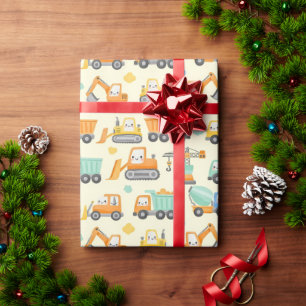 Papier Cadeau Véhicules de construction de dessin animé mignons
