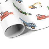 Papier Cadeau Véhicules de construction fête d'anniversaire (Coin rond)