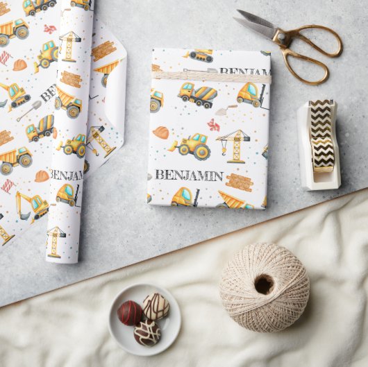 Papier Cadeau Véhicules de construction mignons Garçon Anniversa (Artisanat)