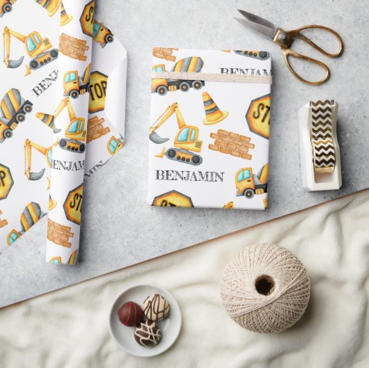 Papier Cadeau Véhicules de construction mignons Garçon Anniversa (Artisanat)