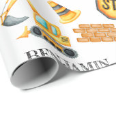 Papier Cadeau Véhicules de construction mignons Garçon Anniversa (Coin rond)