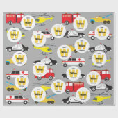 Papier Cadeau Véhicules d'urgence Transport Nom de l'anniversair (Plat)