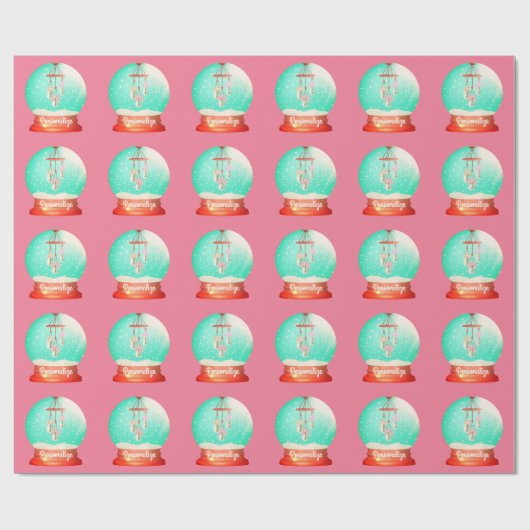 Papier Cadeau Vélichière à fleurs enneigé globe rose pâle vert (Plat)