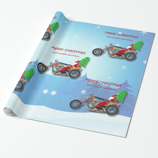 Papier Cadeau Vélo Chopper De Noël Père Noël Avec Casquette Roug (Déroulé)