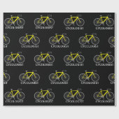 Papier Cadeau Vélo jaune avec texte cycologue (Plat)