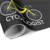 Papier Cadeau Vélo jaune avec texte cycologue (Coin rond)