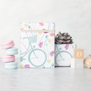 Papier Cadeau Vélo rétro fleuri printemps Monnaie Plum jaune