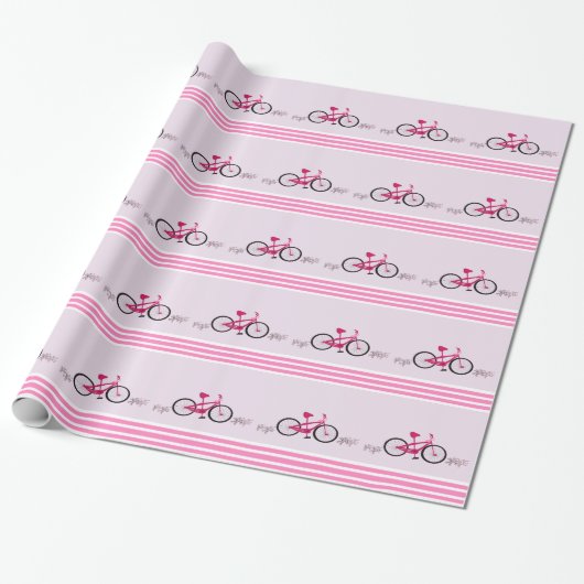 Papier Cadeau Vélo rose avec ruban rose (Déroulé)