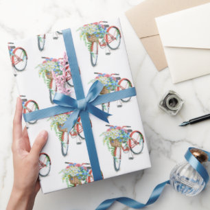 Papier Cadeau Vélo rouge avec panier à fleurs