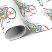 Papier Cadeau Vélo rouge avec panier à fleurs (Coin rond)