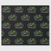 Papier Cadeau Vélo vert avec texte cycliste (Plat)