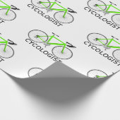 Papier Cadeau Vélo vert avec texte Cycologiste en blanc (Coin)