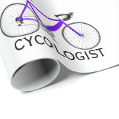 Papier Cadeau Vélo violet avec texte cycologue sur blanc (Coin rond)