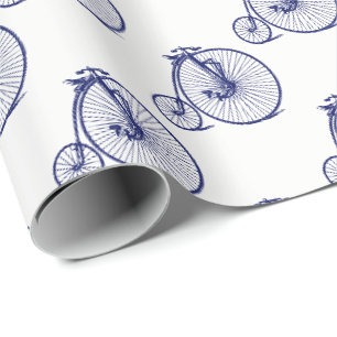 Papier Cadeau Vélocipède Vintage Bicyclette Penny Farthing Bleu