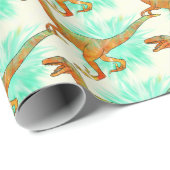 Papier Cadeau Velociraptor Jurassic Dinosaur Art drôle (Coin rond)