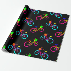 Papier Cadeau vélos arc-en-ciel noir vélos colorés