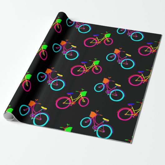 Papier Cadeau vélos arc-en-ciel noir vélos colorés (Déroulé)