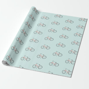 Papier Cadeau Vélos roses doux sur papier d'emballage à la menth