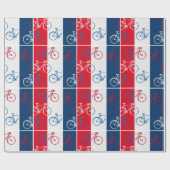 Papier Cadeau vélos rouges et bleus, rayés et cool (Plat)