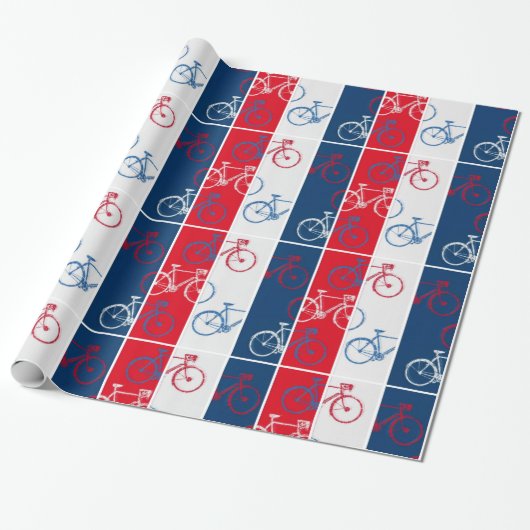 Papier Cadeau vélos rouges et bleus, rayés et cool (Déroulé)