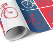 Papier Cadeau vélos rouges et bleus, rayés et cool (Coin rond)