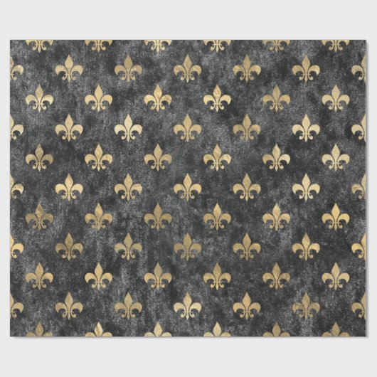 Papier Cadeau Velours noir Fleur de Lis Mardi Gras Orleans (Plat)