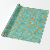 Papier Cadeau Velvet Polka Minuscules points d'or Turquoise Aqua (Déroulé)