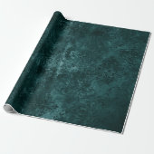 Papier Cadeau Velvety Turquoise Damask | Grunge vert foncé Baroq (Déroulé)